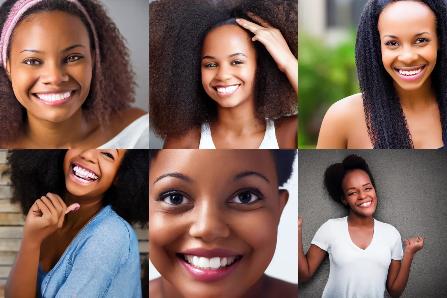 Prompt: stock photo of a black girl with a huge forehead, smiling to camera