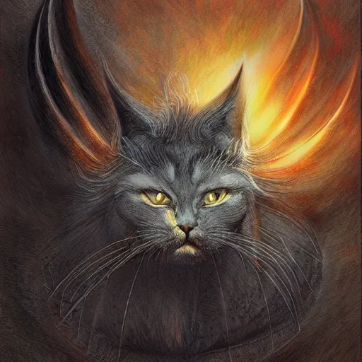 Prompt: infernal hell cat, digital art by John Howe