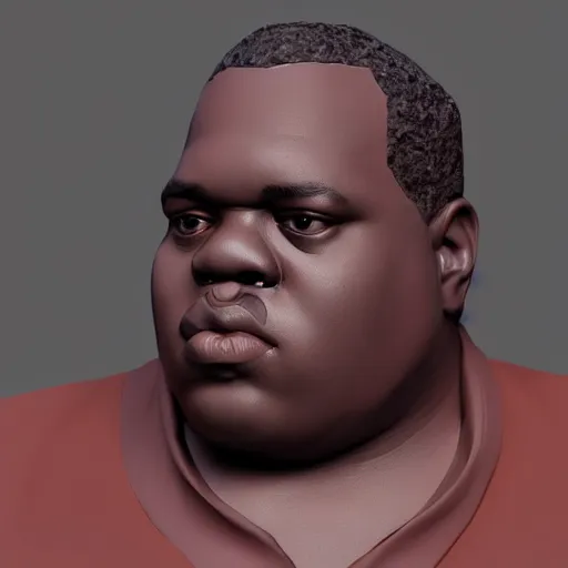 Prompt: Low-poly Clay render of a cute notorious BIG; trending on artstation, Octane render, Unreal Engine, highly detailed