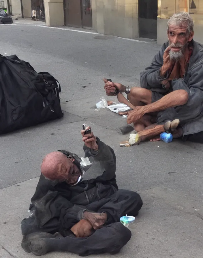 Image similar to phone photo of a homeless man showing off a crack pipes, bad quality, phone photo, leaked photo, paparazzi photo, realistic, 720p