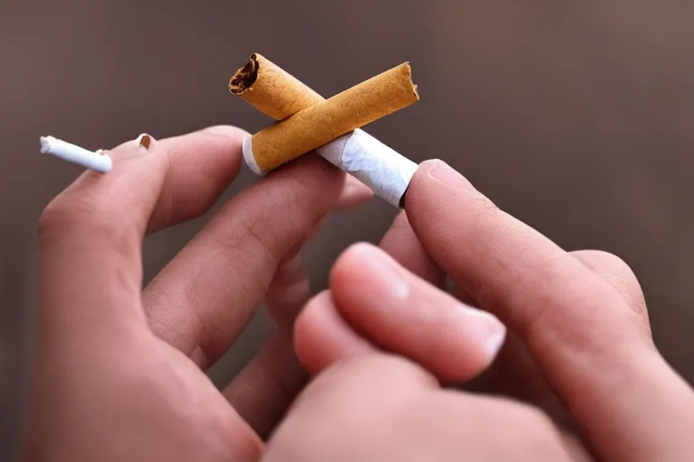 Image similar to cigarette in fingers, hand holding cigarette, hyper realistic, natural