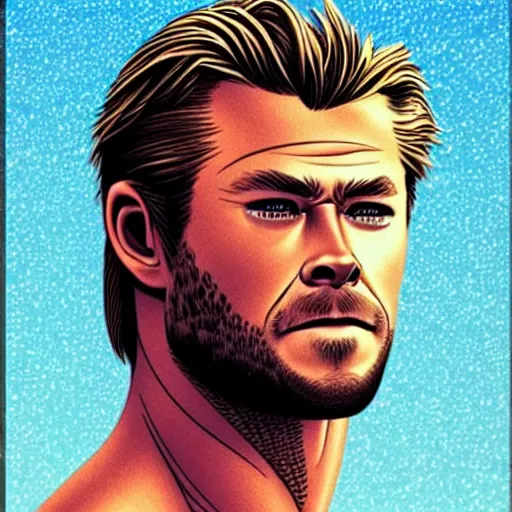 Image similar to “ chris hemsworth retro minimalist portrait by jean giraud, moebius starwatcher comic, 8 k ”