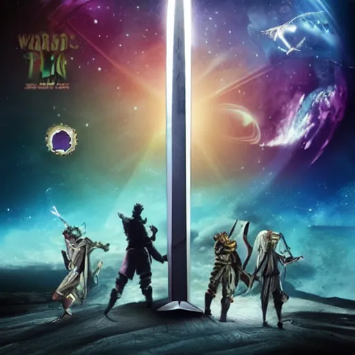 Image similar to epic sword and planet movie poster
