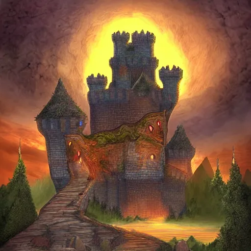 Image similar to dungeons and dragons castle that is shaped like a fox, digital art