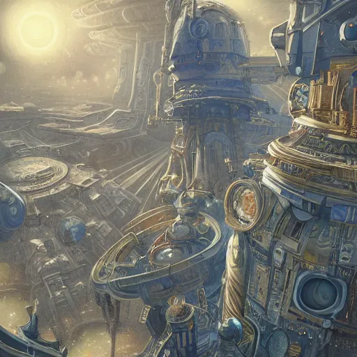 Prompt: futuristic steam punk citadel in space, 1 9 2 0 ’ s colored pencil, highly detailed, highly accurate, abstract art, deep aesthetic, 8 k, highly ornate intricate details, cinematic lighting, rich colors, ray tracing, hyperrealistic, photorealistic, cinematic landscape, trending on artstation,