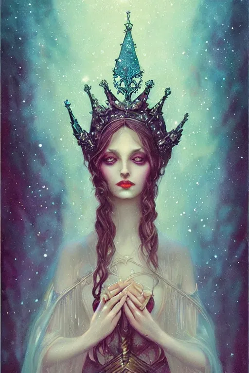 Image similar to jeweled Crown, other worldly, fairy winter court, art nouveau, by Anato Finnstark, Tom Bagshaw, Brom