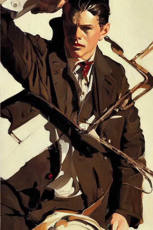 Image similar to jay bauman painting by jc leyendecker!! phil hale!, angular, brush strokes, painterly, vintage, crisp