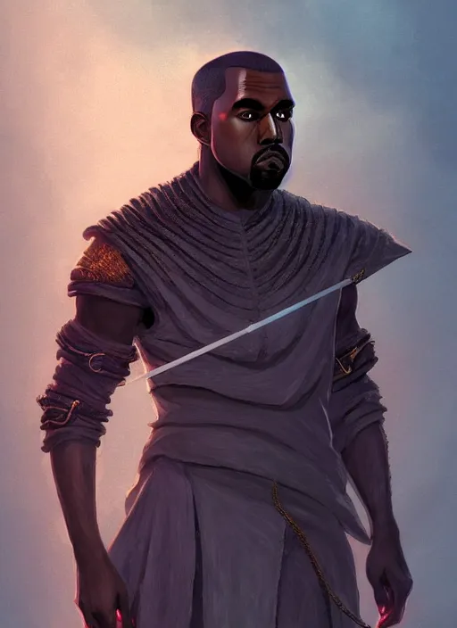Prompt: a portrait of a kanye west as a male tiefling warrior, d & d, fantasy, intricate, tone mapped, ambient lighting, highly detailed, digital painting, artstation, concept art, 4 k, god rays, stunning beautiful, glowing eyes, sharp focus, by makoto shinkai and akihiko yoshida and hidari and wlop