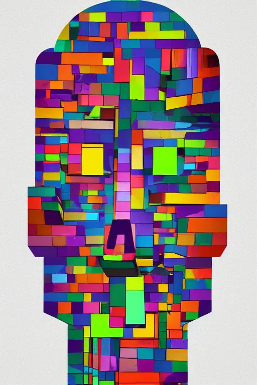 Image similar to cubist moai statue cutout digital illustration cartoon colorful beeple