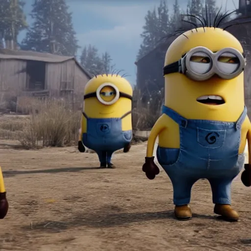 Image similar to Film still of Minions, from Red Dead Redemption 2 (2018 video game)