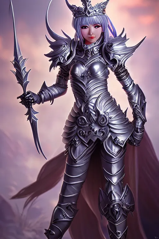 Image similar to sakimi chan, silver fantasy armor, detailed face, tony sart