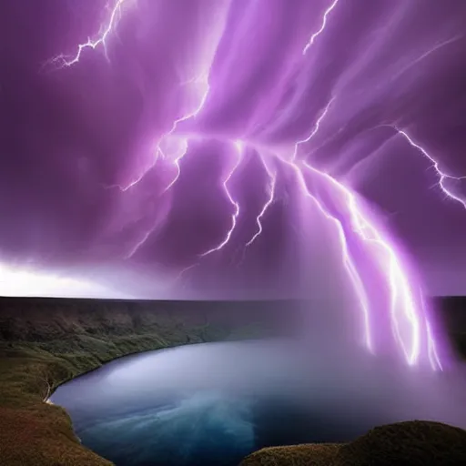 Image similar to amazing photo of a purple tornado in the sky by marc adamus, beautiful dramatic lighting