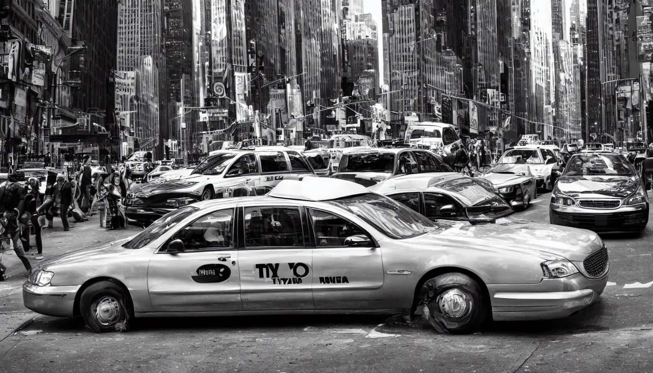 Prompt: chrome new york taxi, cinematic