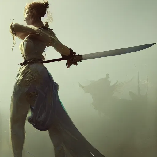 Prompt: a beautiful women swordsman holds a sword, by beeple, by ruan jia, grim expression, unreal engine, octane rendering, 8 k, closeup, full body, smooth, trending on artstation, digital illustration, blcak hair