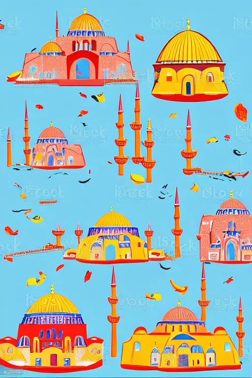 Image similar to minimalist boho style art of colorful istanbul, illustration, vector art