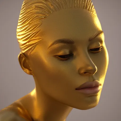 Image similar to golden goddess, trending on artstation, cinematic light, pastel colors, volumetric shading, high radiosity dull skin, global illumination, radiant light, soft light, soft color dodge, subsurface,