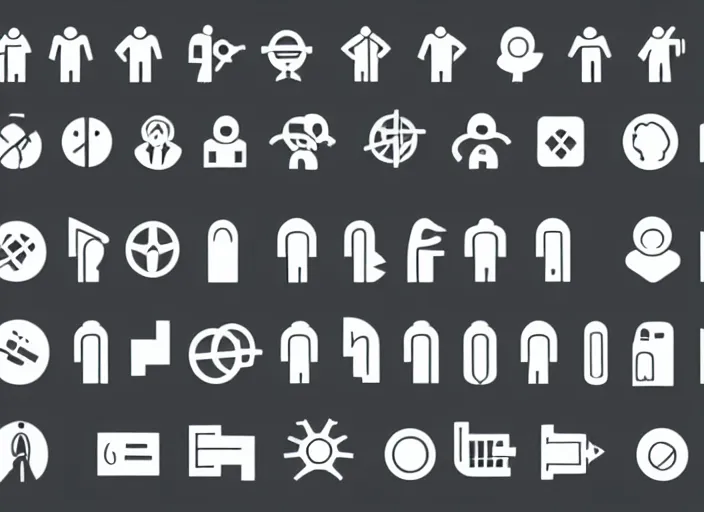 Image similar to a set of symbols and pictograms of people, technical manual graphic, logo design