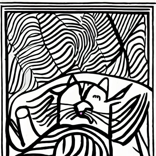 Image similar to an angry cat, line art by eric gill