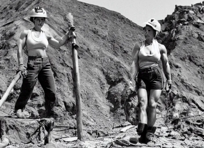 Prompt: 90's professional photo, A muscular woman who labors in the mines.