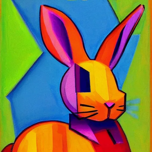 Image similar to a cute colorful rabbit in the style of cubism and impressionism, artstation