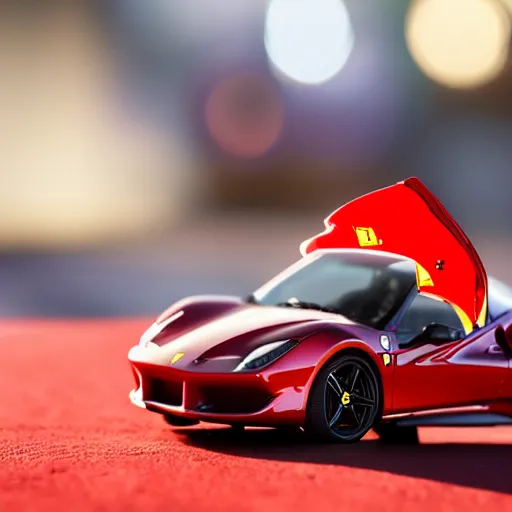 Prompt: micro machines, Ferrari 488, bokeh, macro photography