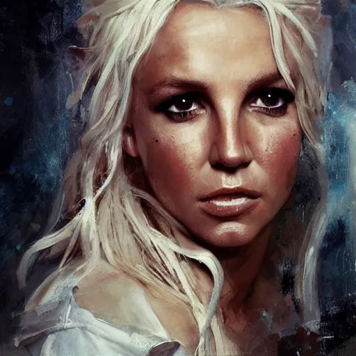 Prompt: britney spears as daenerys targaryen morphed together, hybrid, jeremy mann painting