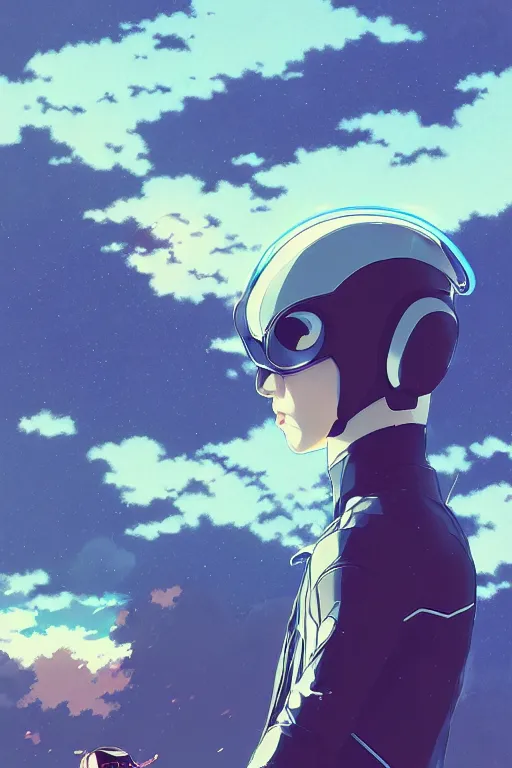 Image similar to portrait of a kamen rider rx by ilya kuvshinov, cloudy sky background lush landscape ln illustration concept art anime key visual trending pixiv by victo ngai fanbox by greg rutkowski makoto shinkai takashi takeuchi studio ghibli