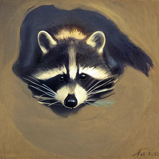 Image similar to painting racoon, John Singer Sargent style