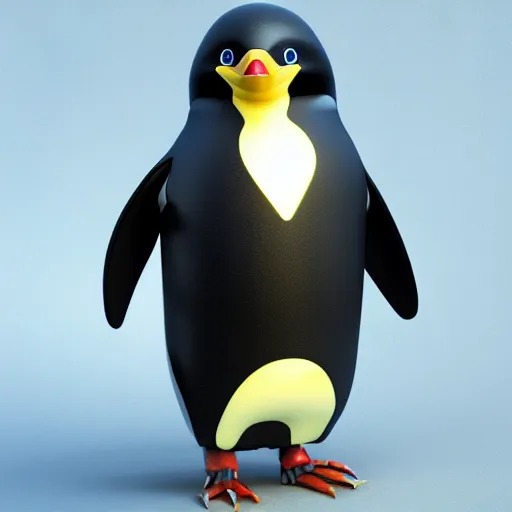 Image similar to a cybertronic penguin, leds, high detail, sharp, studio, digital art, octane render, redshift, blender-hard-surface, cinema-4d, houdini-hard-surface, machin3, mx2