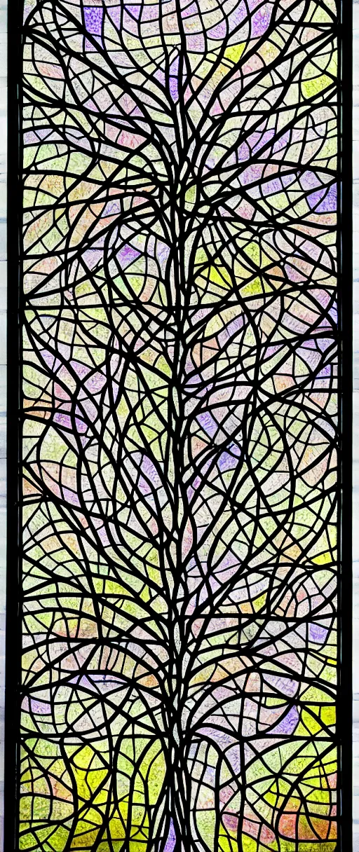 Prompt: neuron, scientific drawing by sana takeda, intricate stained glass, cathedral window