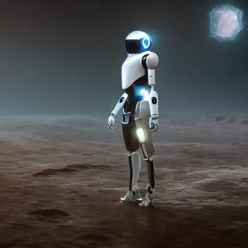 Image similar to a heartbroken artificial intelligence roaming in the galaxy octane render unreal engine 5