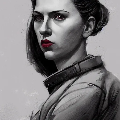 Image similar to portrait of a bolshevik nadezhda konstantinovna krupskaya as scarlett johansson in team fortress 2 style, epic, tragic, military art, fantasy, hd shot, digital portrait, beautiful, artstation, comic style, by artgerm, guy denning, jakub rozalski, magali villeneuve and charlie bowater