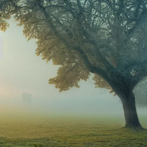 Image similar to an impressively euphoric 1 8 0 0 s romanticism - inspired photograph depicting bedlam underneath a foggy tree line at dawn inspired by liberty leading the people