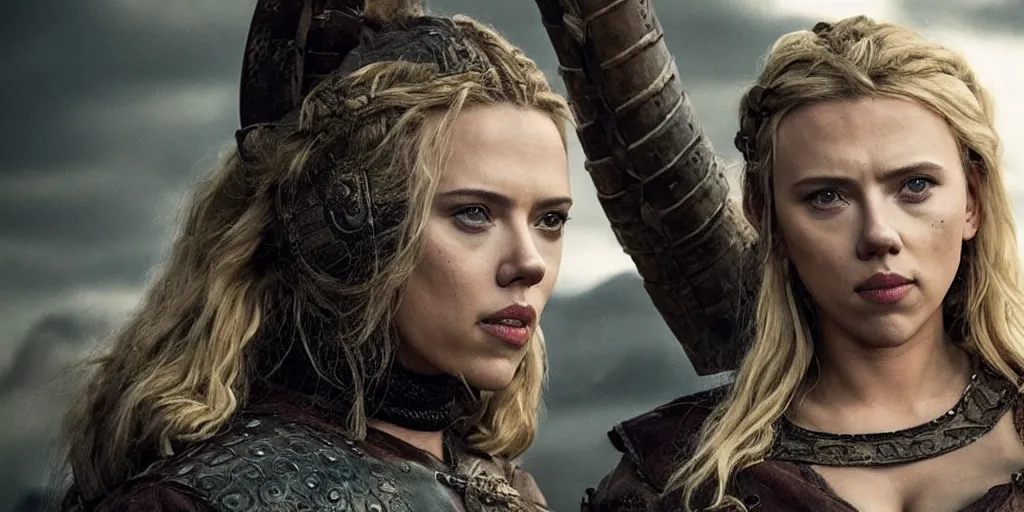 Image similar to Scarlett Johansson playing a shield maiden in the TV series Vikings