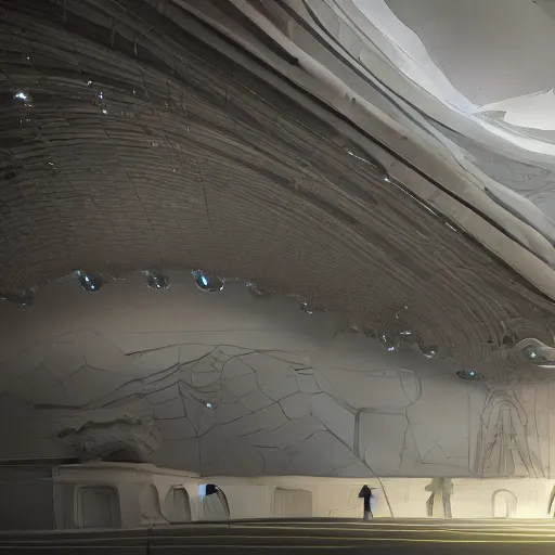 Image similar to sci-fi wall structure on the coronation of napoleon painting and digital billboard with photogrammetry cloud in the middle, unreal engine 5, keyshot, octane, artstation trending, ultra high detail, ultra realistic, cinematic, 8k, 16k, in style of zaha hadid, in style of nanospace Michael Menzelincev, in plastic, dark, tilt shift,