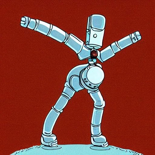 Image similar to bender reaching for the moon, full body, in the style of yoshitaka amano