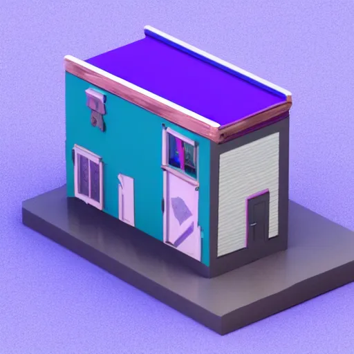 Image similar to small cute mobile game house, blue and purple scheme, 1 0 0 mm, 3 d render, isometric, diorama, blue background,