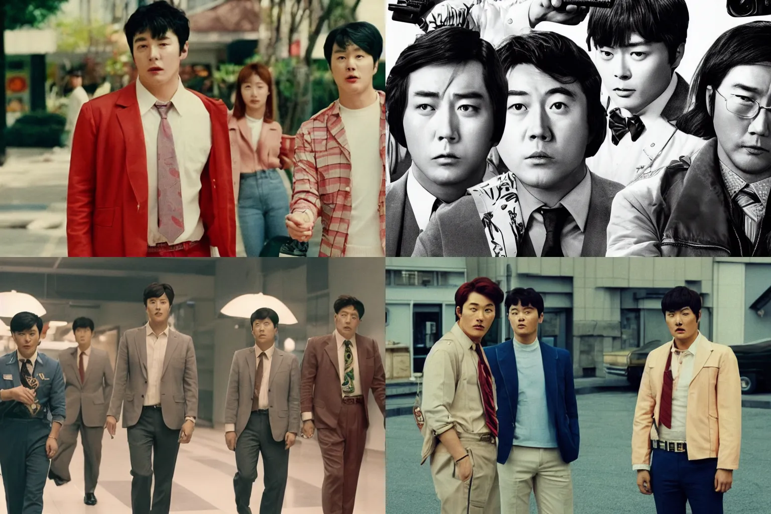 Prompt: a korean remake of the nice guys (2019), film still, 1970s nostalgic, buddy cop,