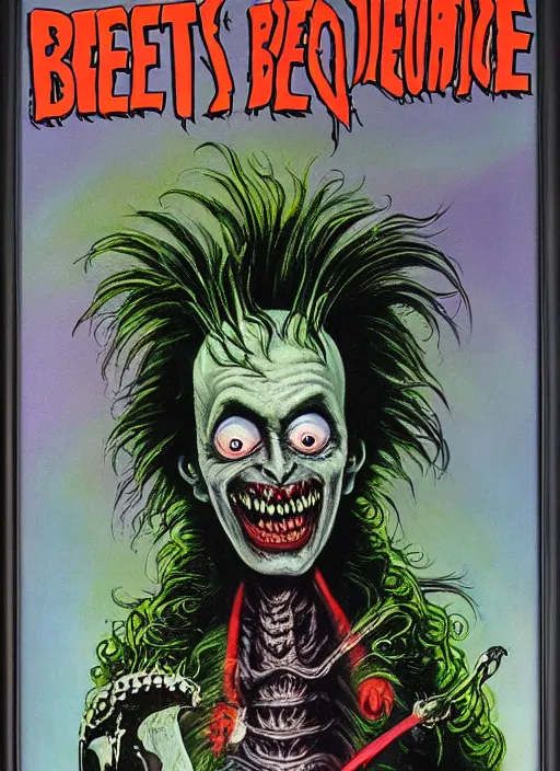 Image similar to portrait of beetlejuice ( 1 9 8 8 ) on the cover of famous monsters of filmland, painted by basil gogos, les edwards, highly detailed