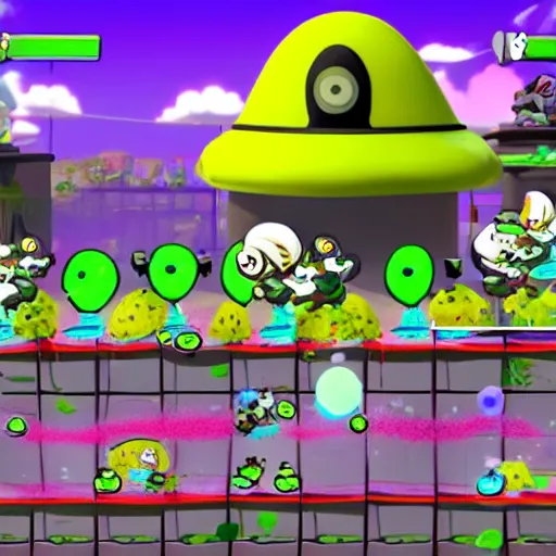 Prompt: Splatoon as a Plants vs Zombies video game, in game screenshot