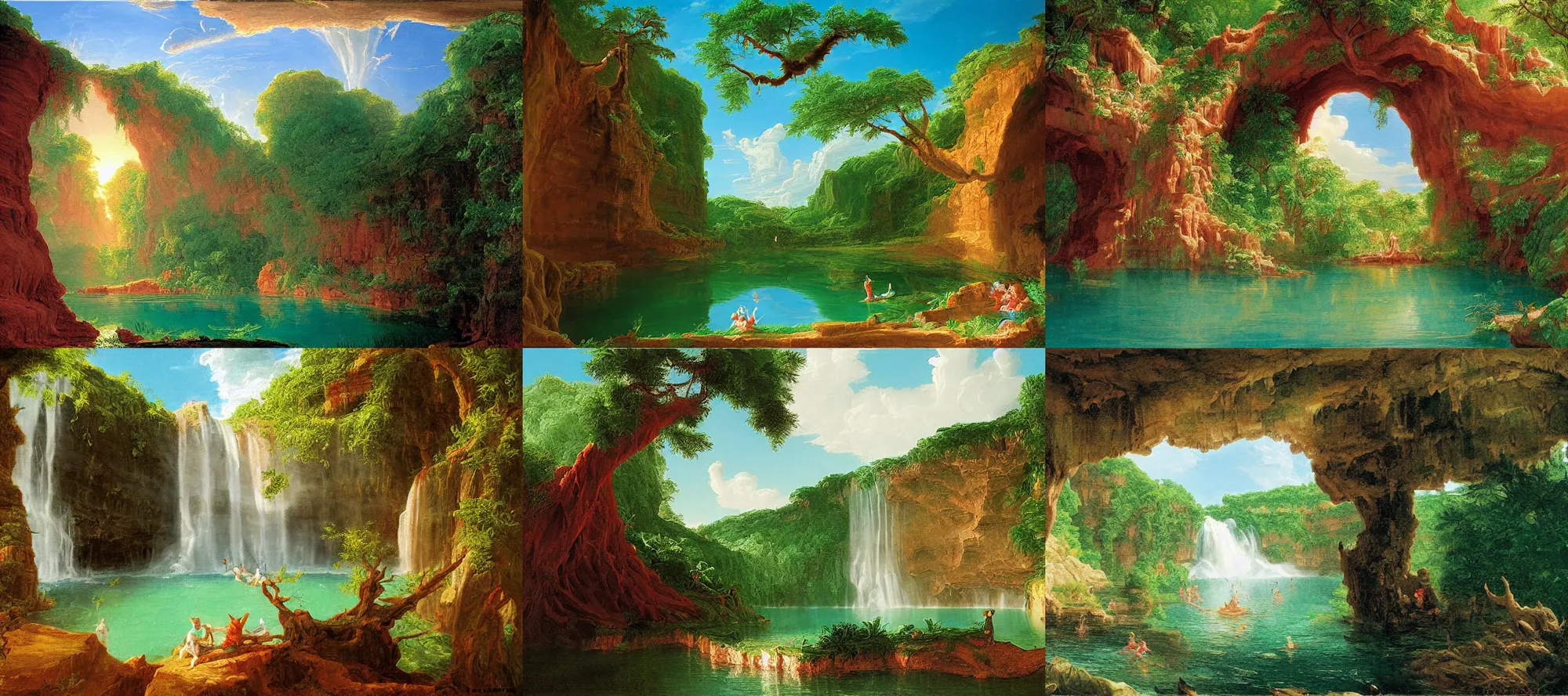 Prompt: hamilton pool preserve in the style of dr. suess, painting by thomas cole