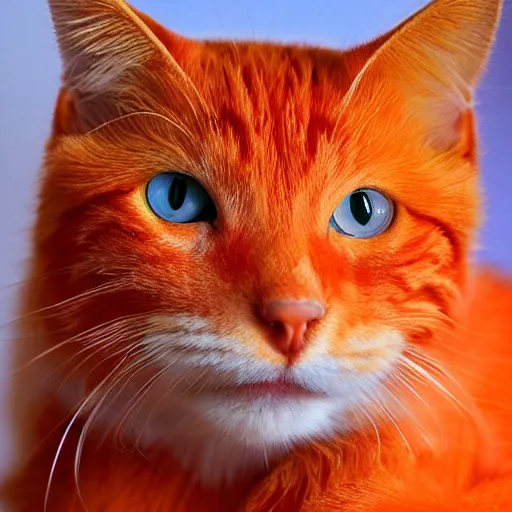 Image similar to orange cat, colored like the cheshire cat, photo