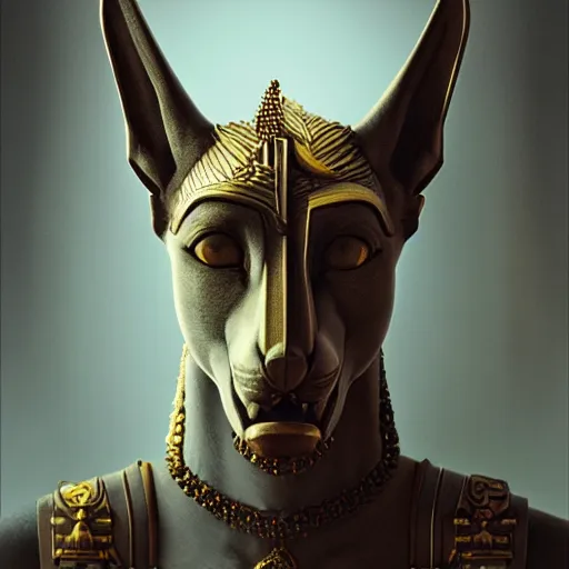 Image similar to portrait of anubis, intricate artwork, concept art, octane render, deviantart, cinematic, key art, hyperrealism, iridescent accents, portrait photograph, nikon 3 5 mm, photograph by greg rutkowski