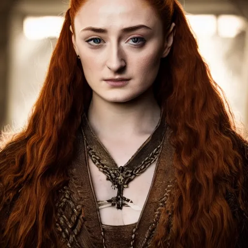 Prompt: portrait beautiful sansa stark, high detail, dark dramatic light