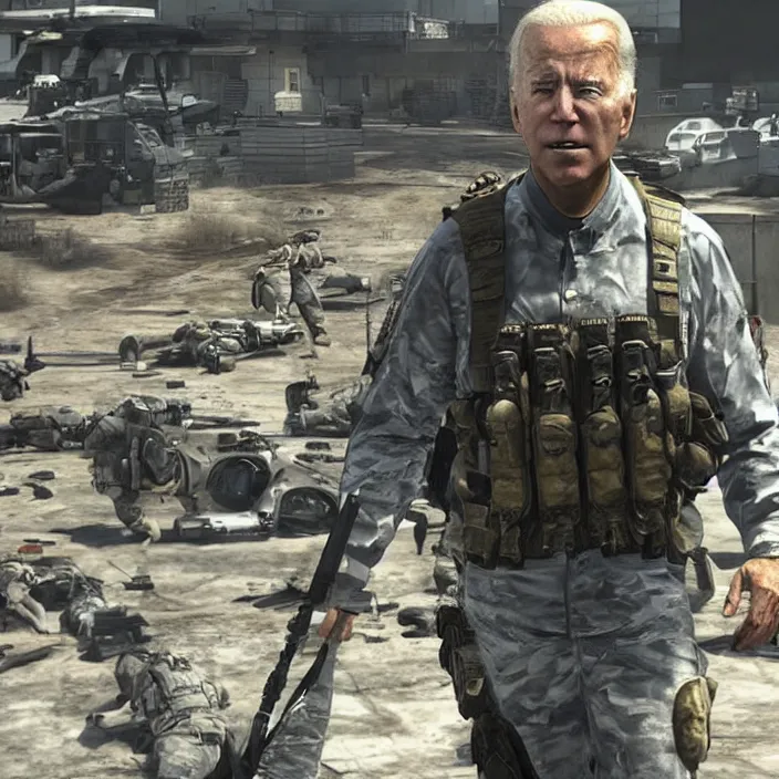 Prompt: Joe Biden in Call of Duty, Gameplay Screenshot