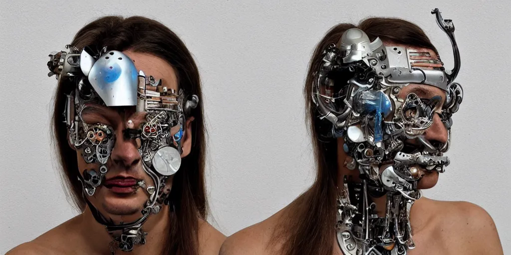 Prompt: a beautiful cyborg made of ceremonial salvador dali maske