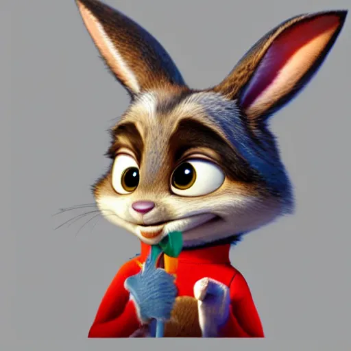 Prompt: very cute kid\'s film character rabbit, disney pixar Zootopia character concept artwork, 3d concept, detailed fur, animal wearing a sweater, high detail iconic character for upcoming film, trending on artstation