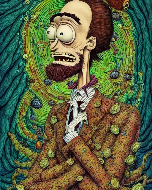 Image similar to portrait painted in jacek yerka style drawn by vania zouravliov and takato yamamoto, inspired by rick and morty, intricate acrylic gouache painting, high detail, sharp high detail, artstation