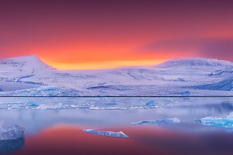 Image similar to landscape photography by marc adamus, glacial lake, jokulsarlon, sunset, lake