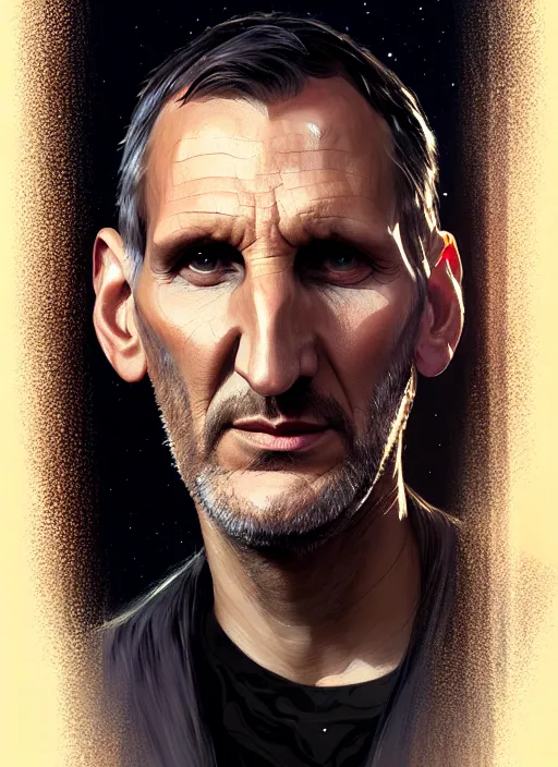 Image similar to portrait of christopher eccleston, intricate, elegant, glowing lights, highly detailed, digital painting, artstation, concept art, smooth, sharp focus, illustration, art by wlop, mars ravelo and greg rutkowski